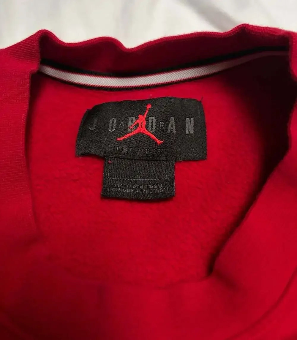 Jordan Essential Holiday Fleece Crewneck Sweatshirt Red Plaid Logo Mens size L